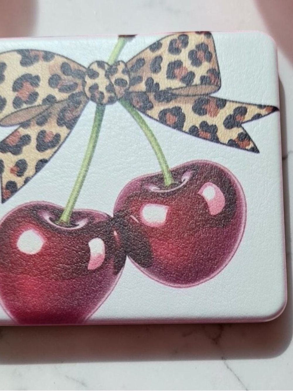 Cherry Leopard Bow Compact Mirror Double Sided